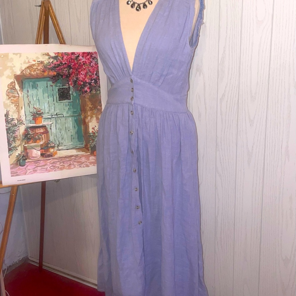 FREE PEOPLE COTTON COMFY FITTED SUMMER DRESS SZ S LIGHT BLUE MIDI LENGTH